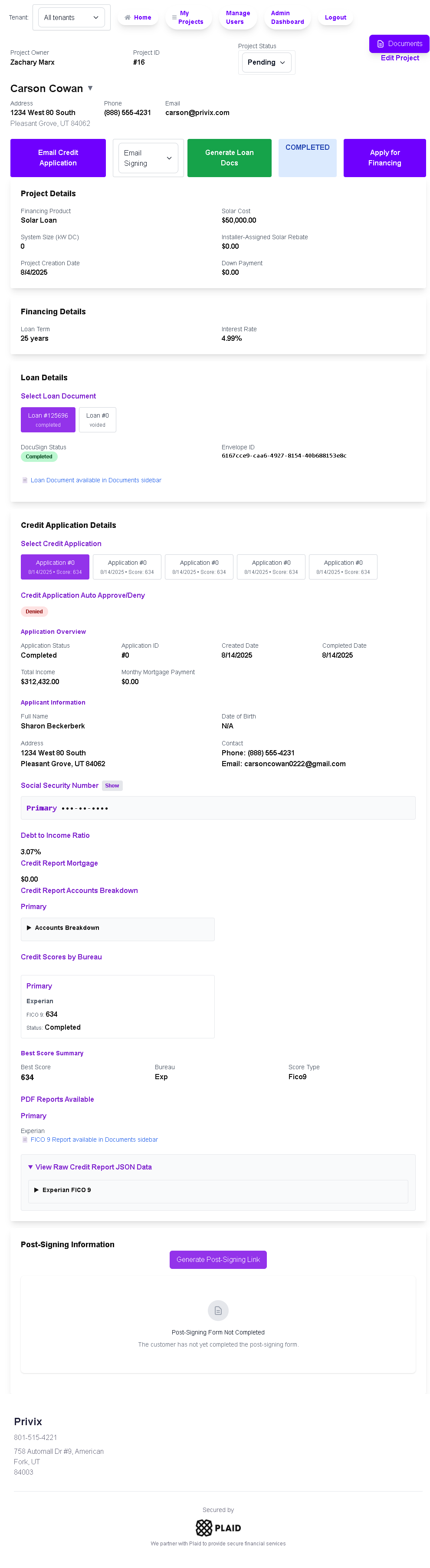 Privix dashboard screenshot, logged-in state