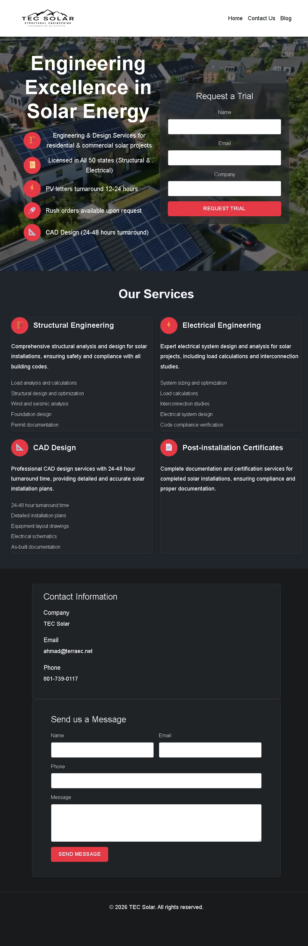 TEC Solar homepage or full-page screenshot